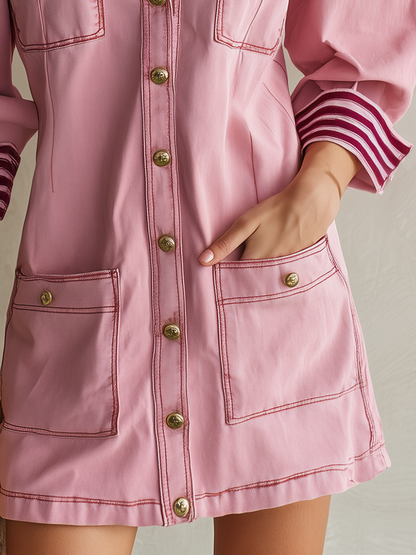 Dusty Pink Button Front Utility Mini Dress