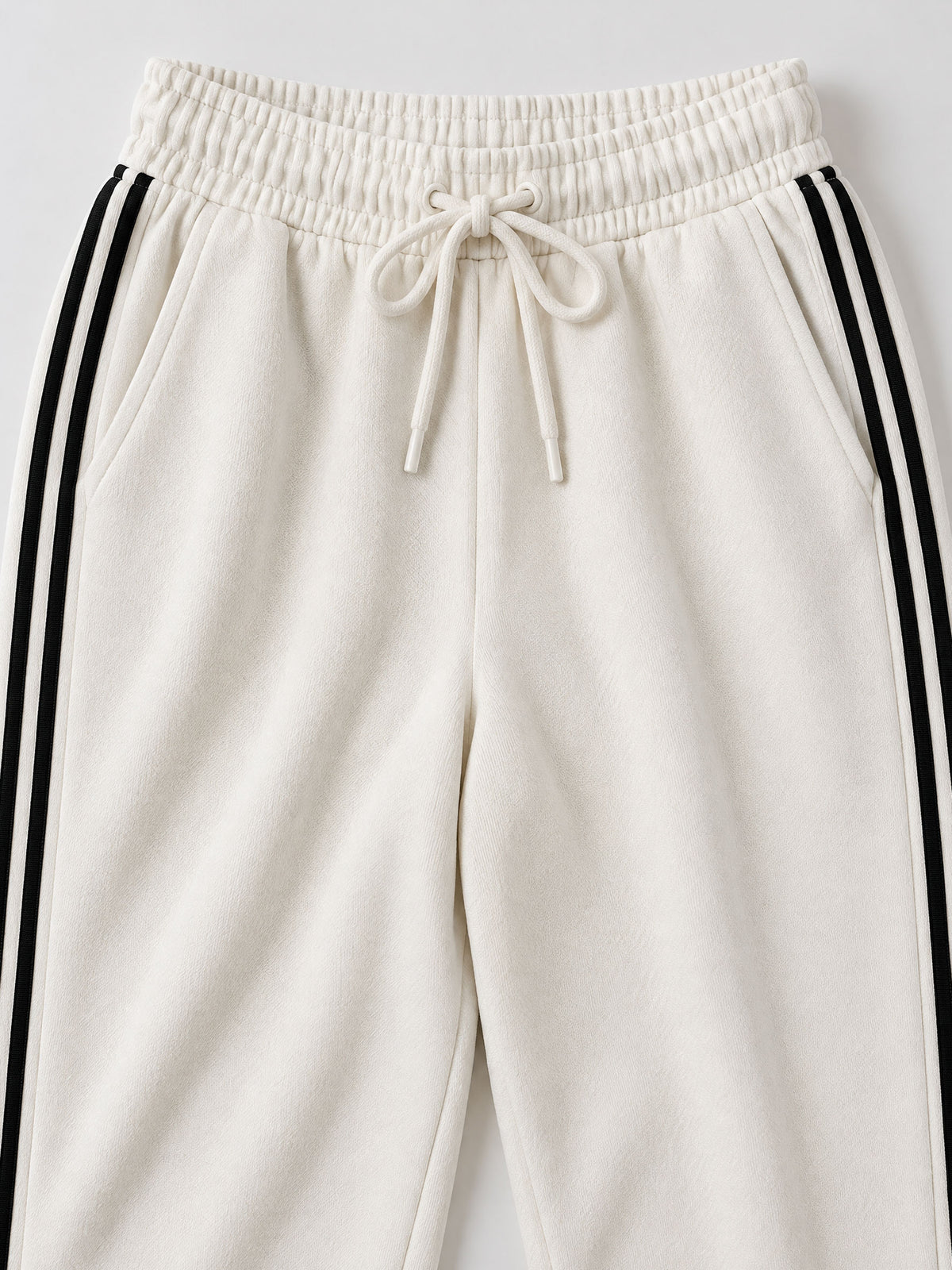 Casual Sporty Black Ribbon White Half-Zip Sweatshirt And Wide-Leg Pants Set