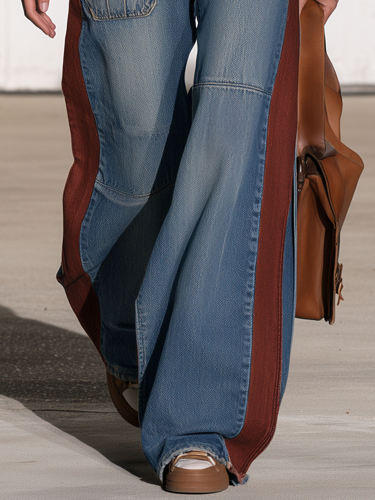 Casual Retro Faded Red And Blue Workwear Jeans