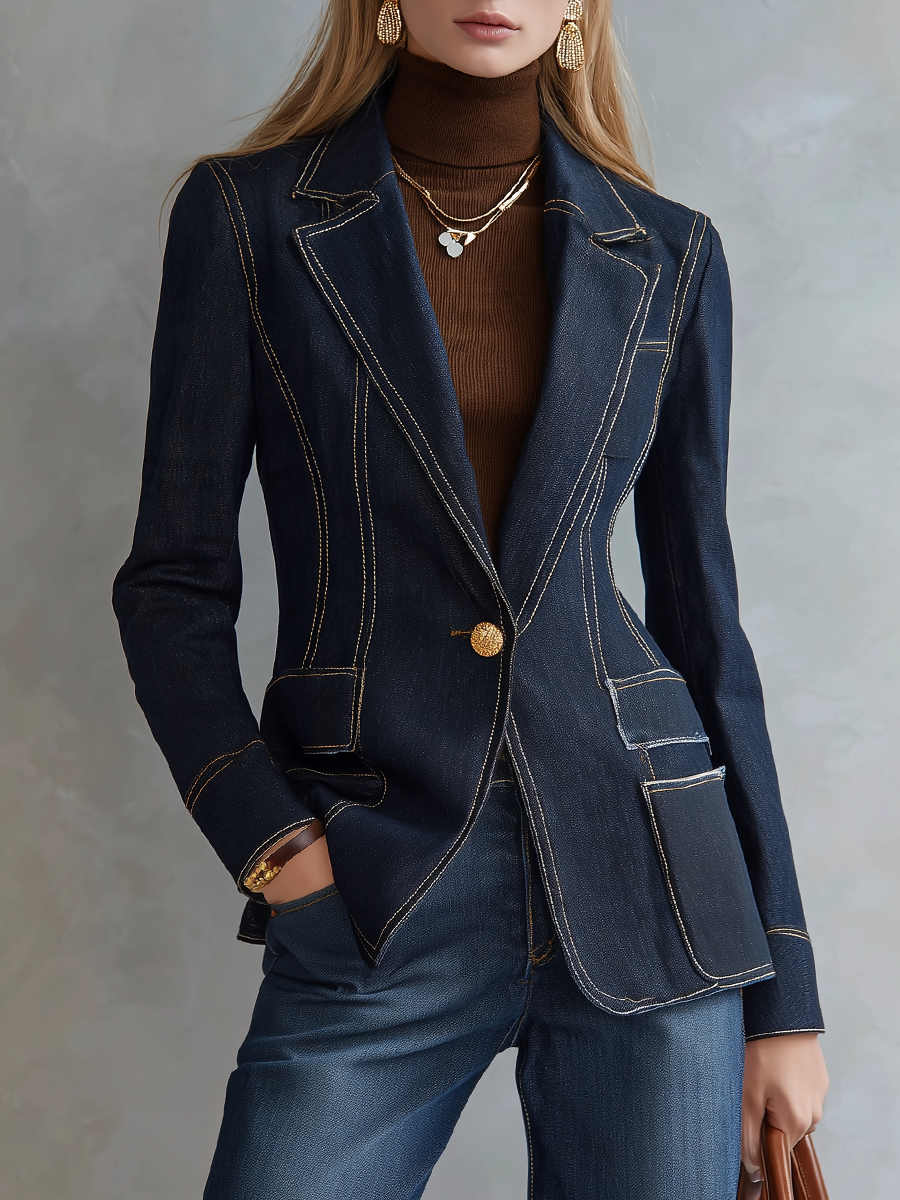 Dark Indigo Contrast Stitch Denim Blazer