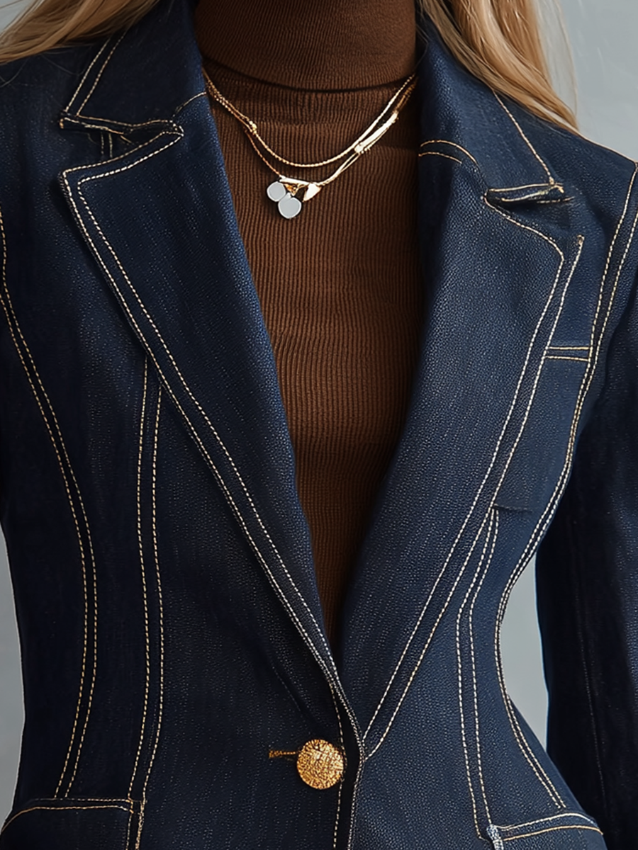 Dark Indigo Contrast Stitch Denim Blazer