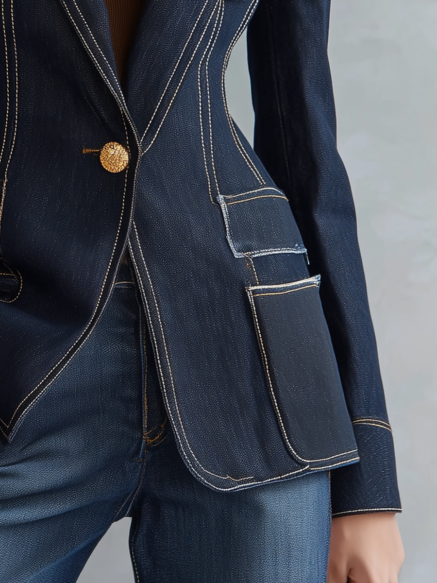 Dark Indigo Contrast Stitch Denim Blazer