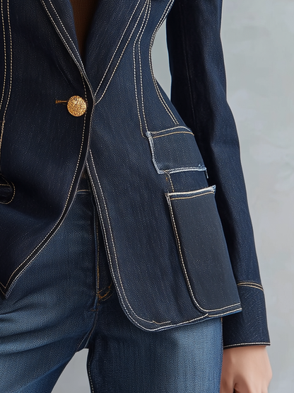 Dark Indigo Contrast Stitch Denim Blazer