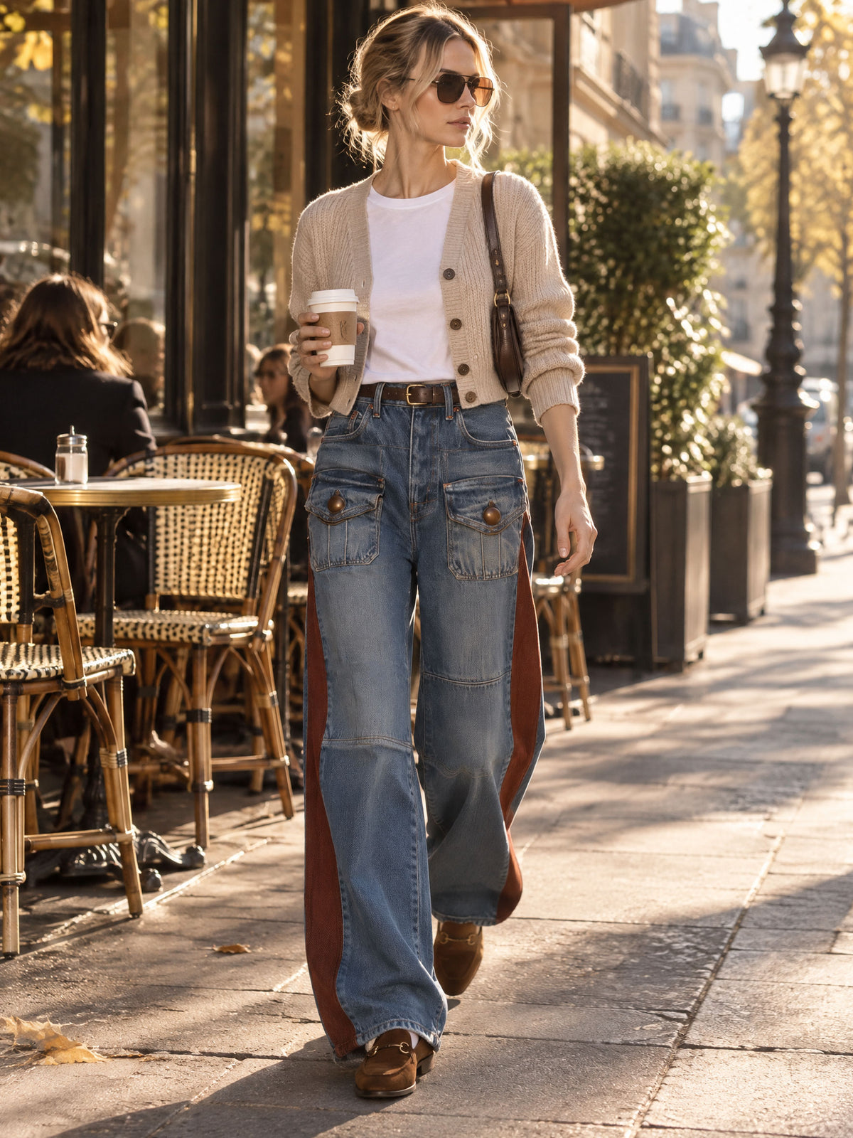 Casual Retro Faded Red And Blue Workwear Jeans