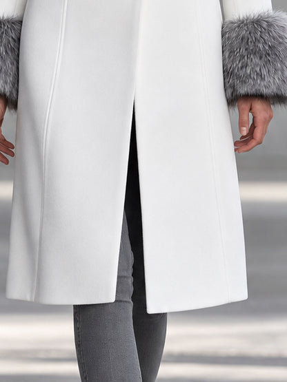 Retro Chic Faux Fur Collar White Single-breasted Wool Blend Coat