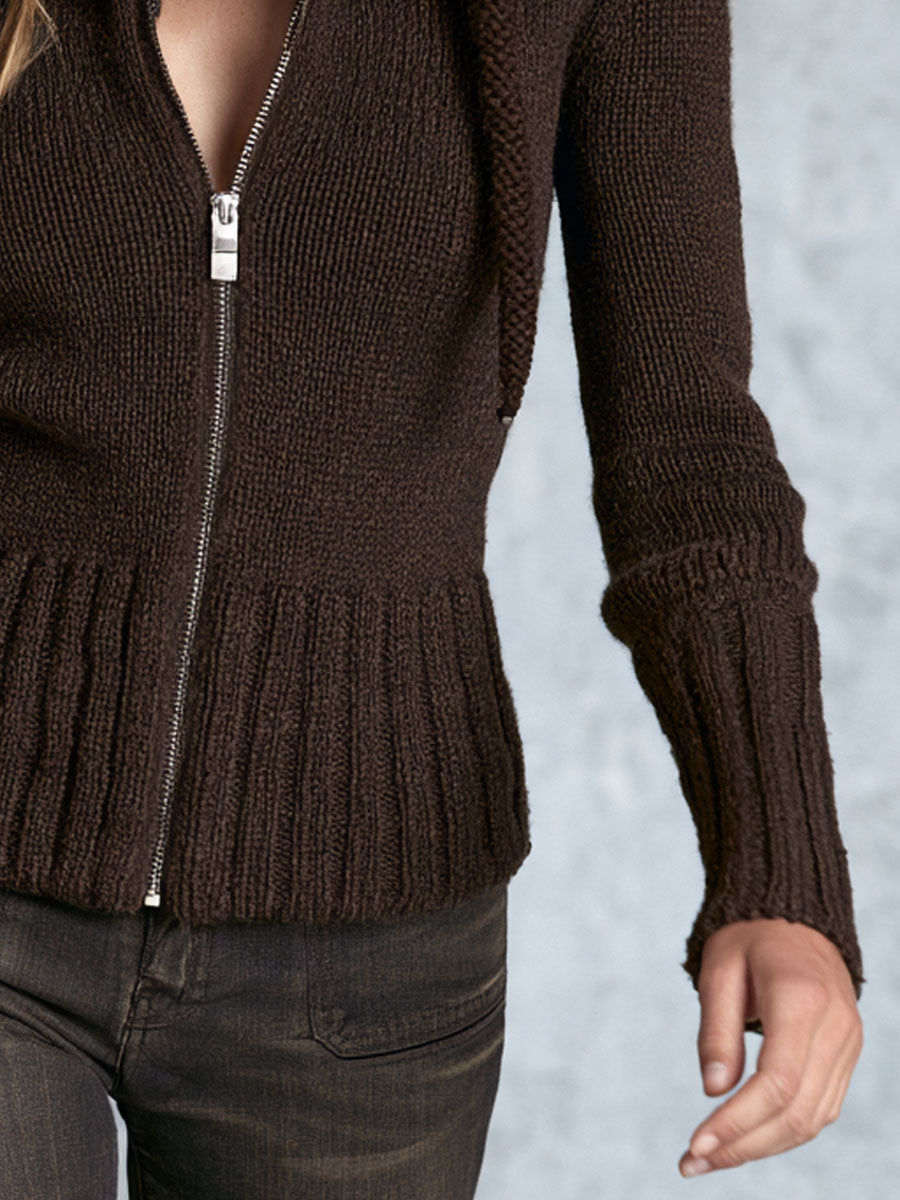 Stylish And Casual Brown Faux Fur Collar Knit Cardigan
