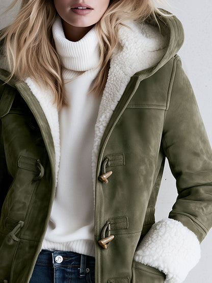 Casual And Warm Fleece-trimmed Faux Suede Duffle Coat
