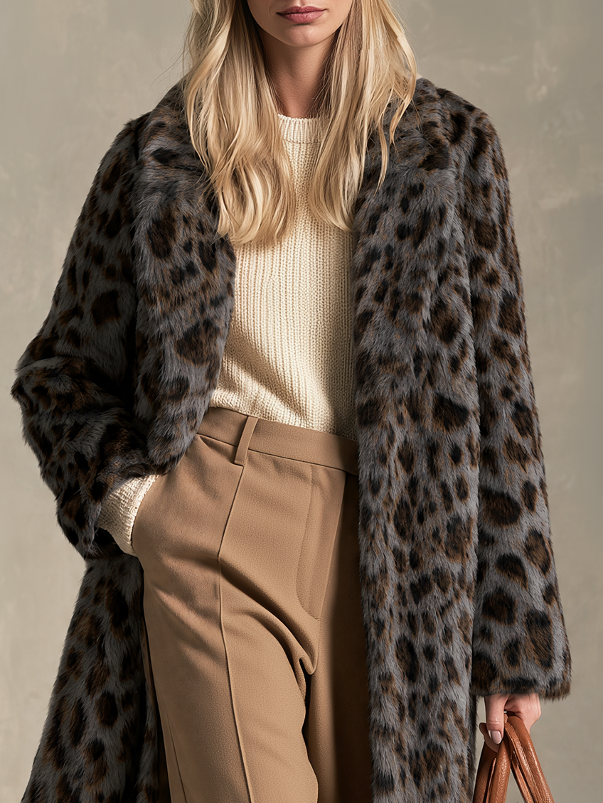 Retro Leopard Print Faux Fur Coat | Vintage Chic Women&