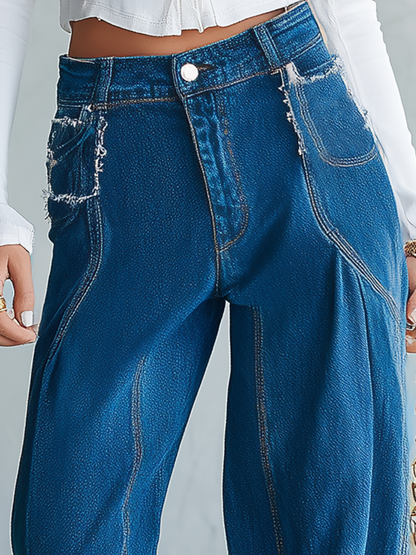 Boho Ombre Dip Dye High Rise Frayed Hem Wide Leg Jeans