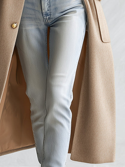 Stylish Cool Multi-pocket Oatmeal-colored Stand-collar Single-breasted Coat