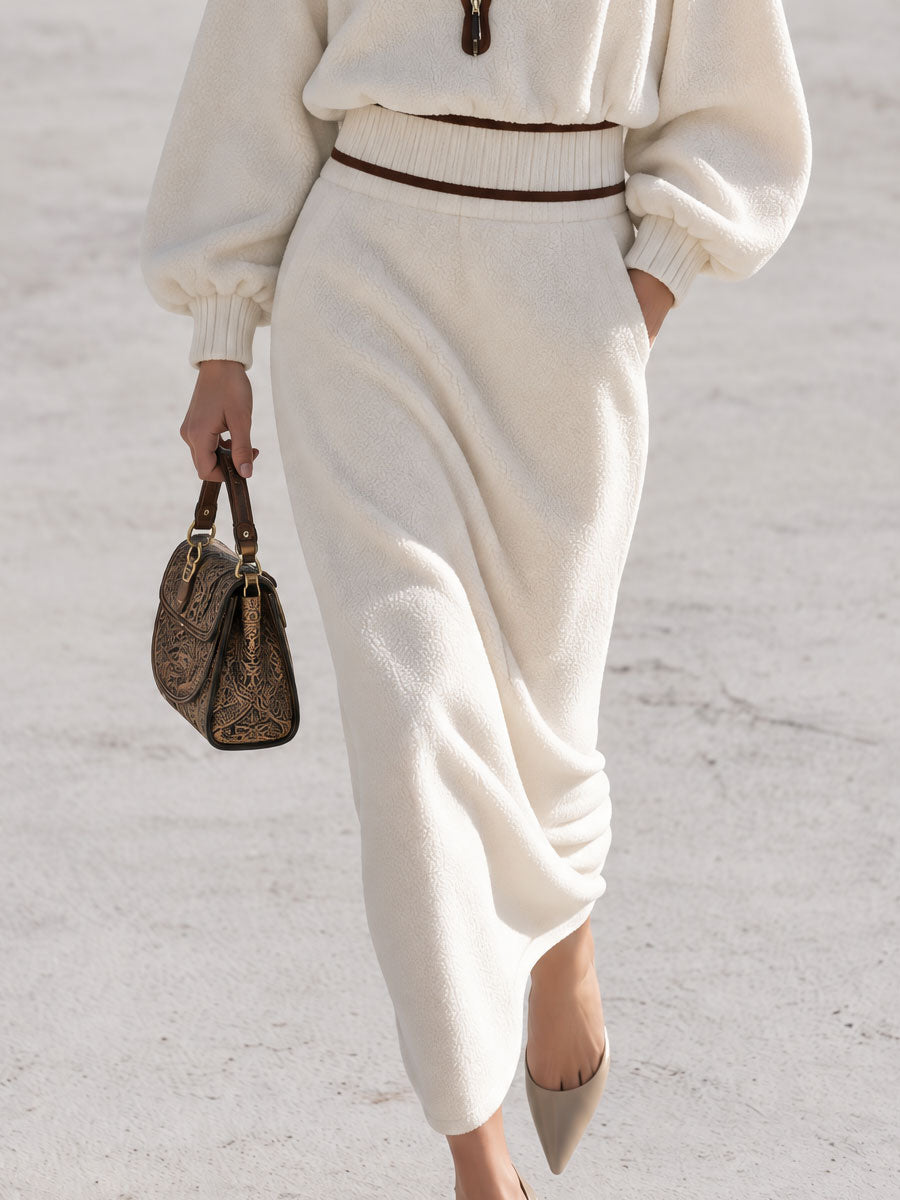 Retro Chic And Elegant Leopard Print Velvet Collar White Fleece Midi Dress