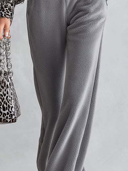 Stylish Gray Fleece Leopard-print Raglan-sleeve Jumpsuit