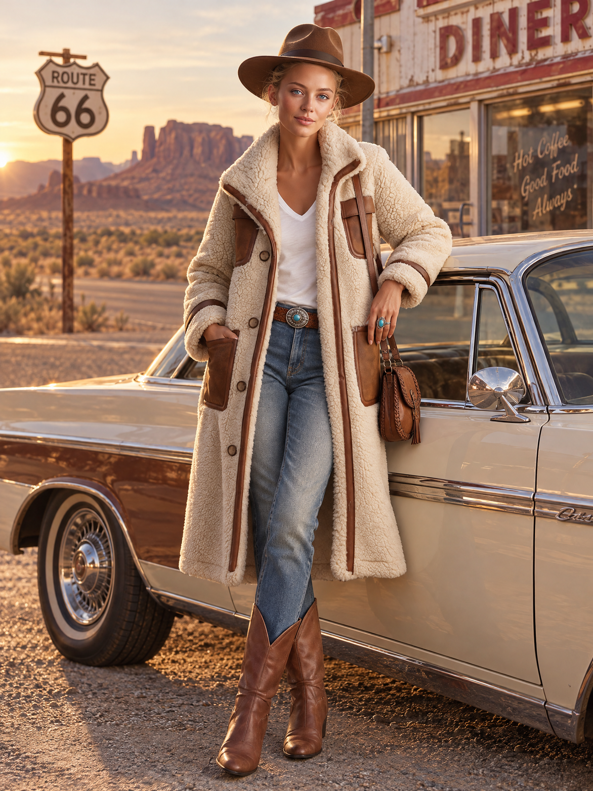 Retro Color-Block Sherpa Lapel Faux Suede Jacket For Women