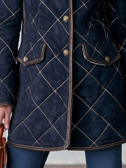 Casual Retro Diamond-stitched Fleece-lined Faux Suede Coat
