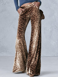 Stylish Leopard-print Velvet Trousers