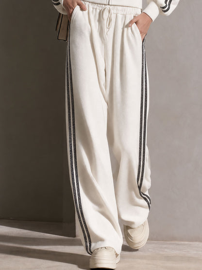 Casual Sporty Retro Double-Breasted Decorative Button White Cotton Jacket And Pants Set