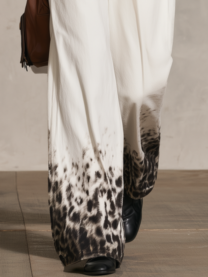 Retro Leopard Gradient Wide-Leg Jeans For Women Vintage High Rise Denim