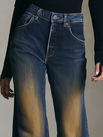 Western Lace-Up Women Suede Panel Flare Denim Jeans