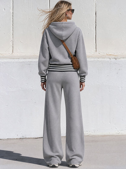 Retro Sporty Grey Cotton Eyelet Hoodie And Pants Set