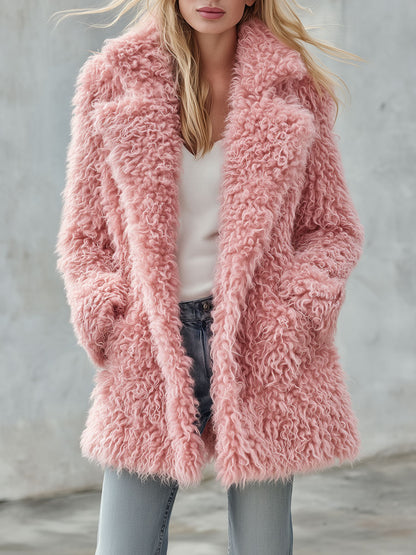 Classic Retro Pink Teddy Bear Fleece Coat