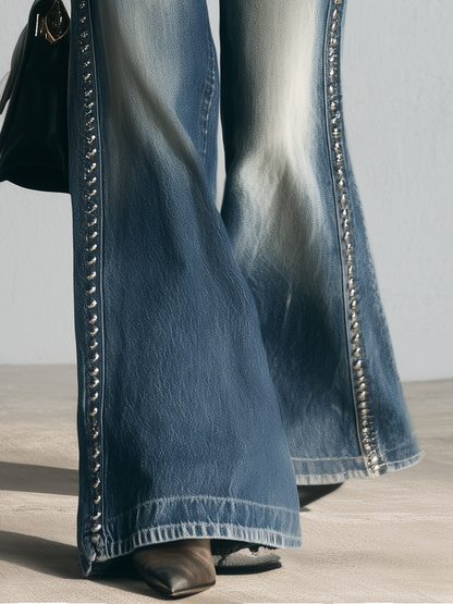 Y2K Rhinestone Studded Trim Flare Jeans