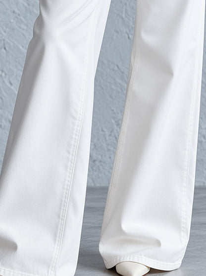 Classic Stylishly Designed Waistband White Wide-leg Jeans