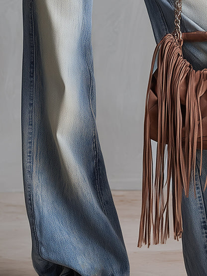 Vintage-wash Blue Straight-leg Jeans