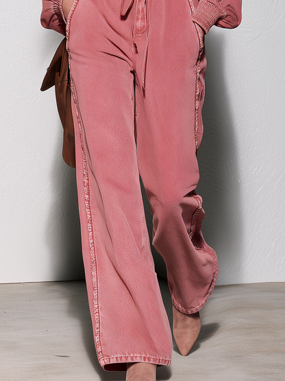 Retro Sporty Hooded Zip Front Wide Leg Jumpsuit