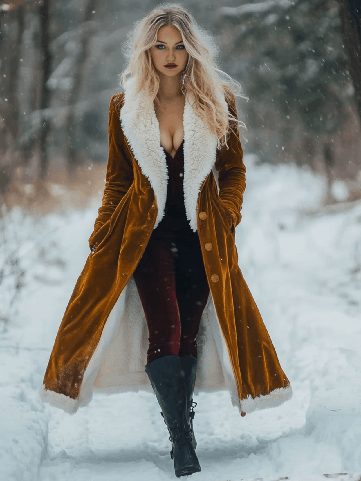 Loose Vintage Velvet Wool Splicing Single Breasted Pocket Long Coat