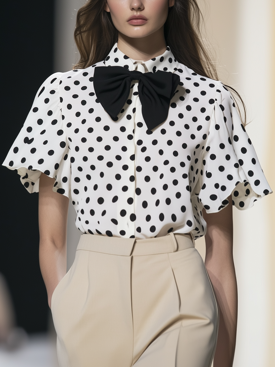 Retro Polka Dot Short Sleeve Shirt