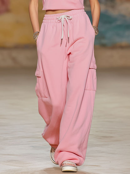 Sporty Style Short-sleeved Top And Trousers Set