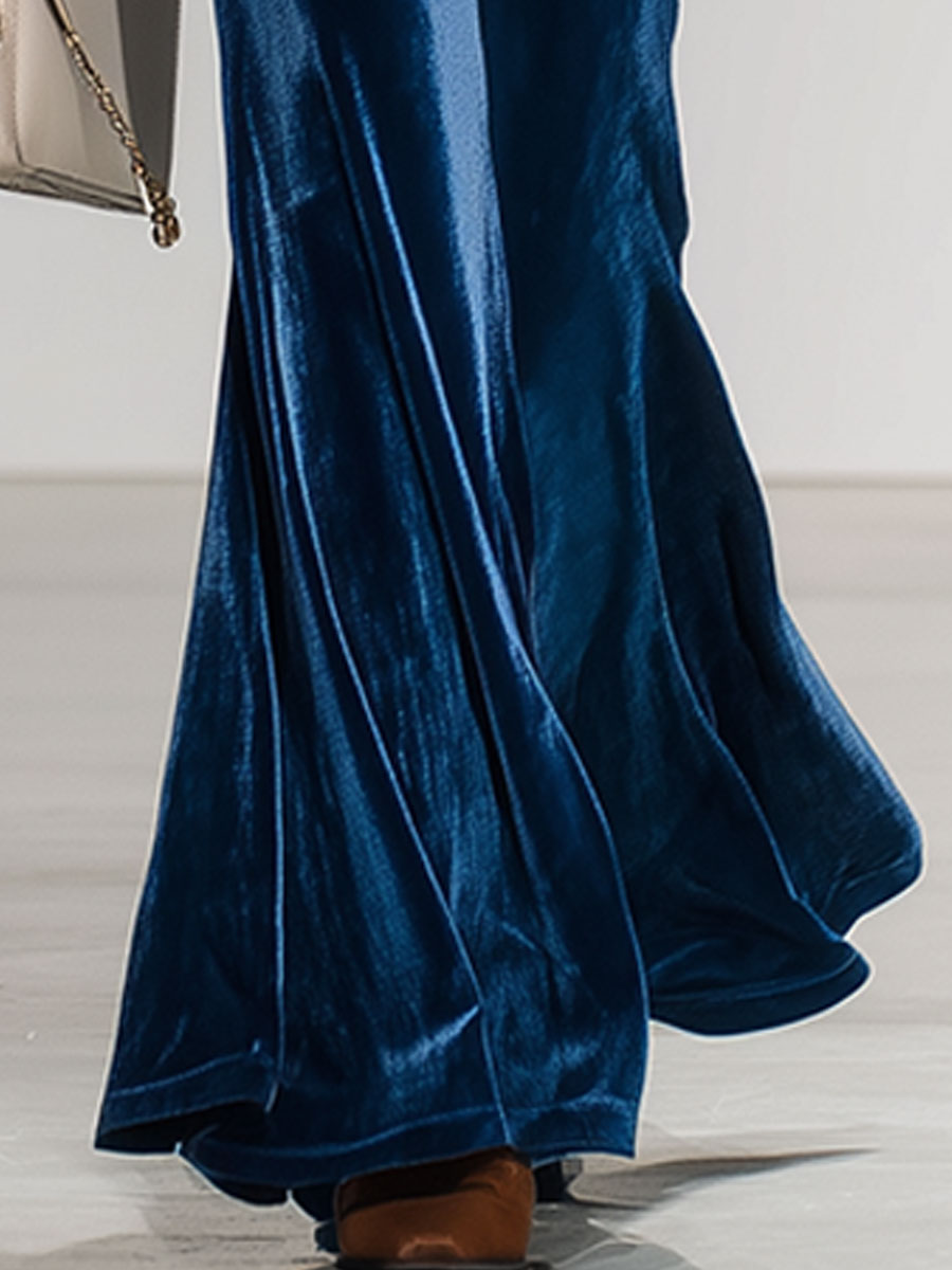 Loose And Casual Wide-leg Blue Velvet Overalls