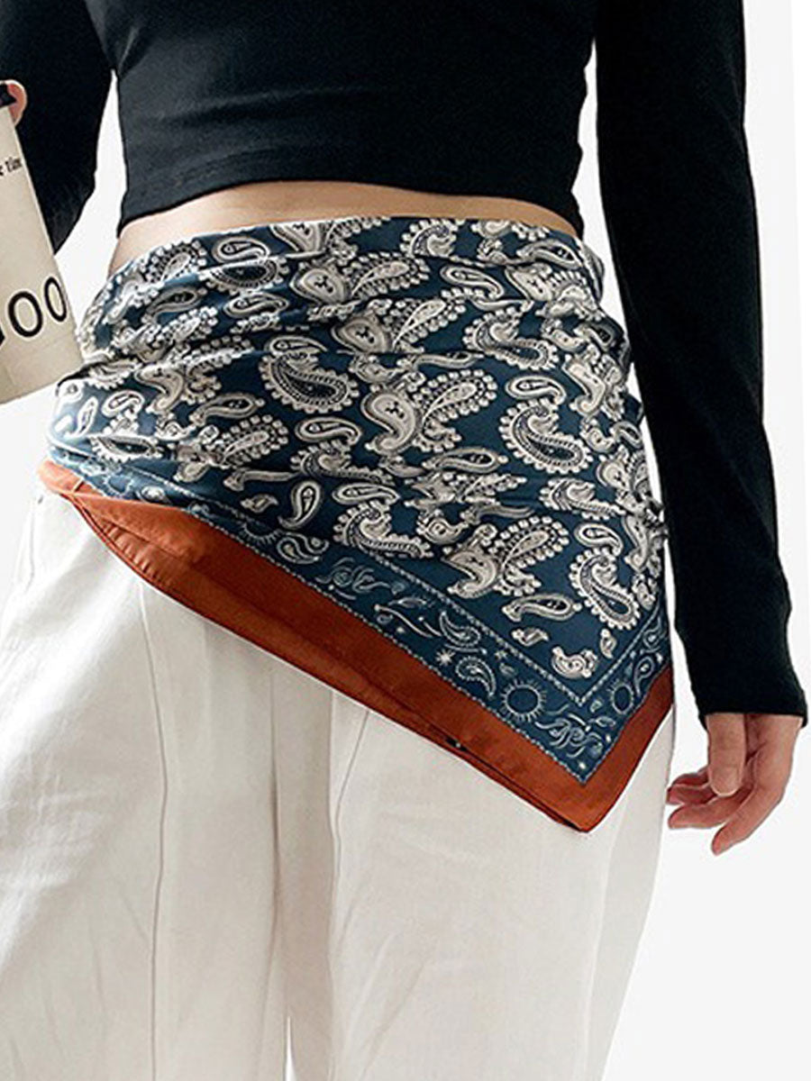Retro Contrast Bohemian Paisley Print Satin Scarf