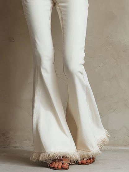White Frayed-hem Flared Jeans