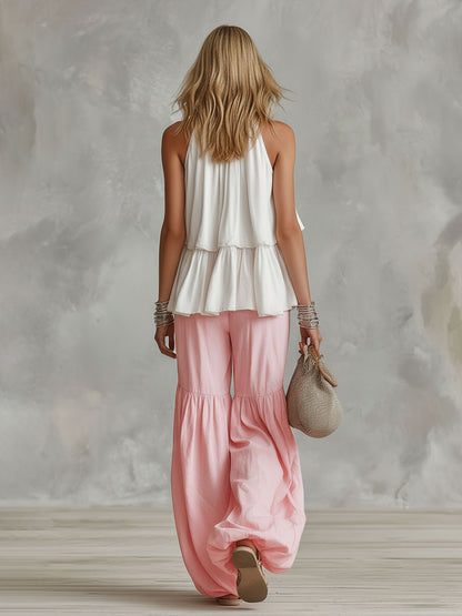 Cotton Turtleneck Sleeveless Top And Pants Set