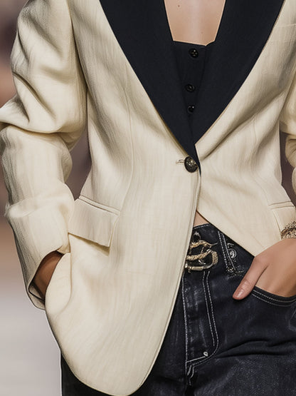 Color-blocked Casual Single-button Blazer