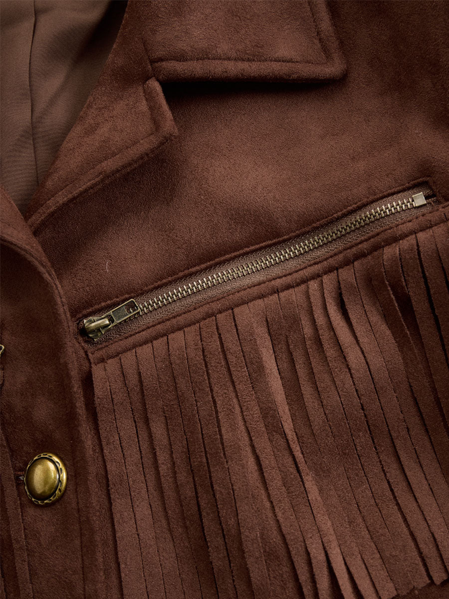 Western-style Brown Suede Tassel Zip-up Jacket