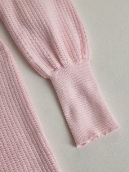 Elegant Pink V-neck Single-breasted Knitted Mini Dress