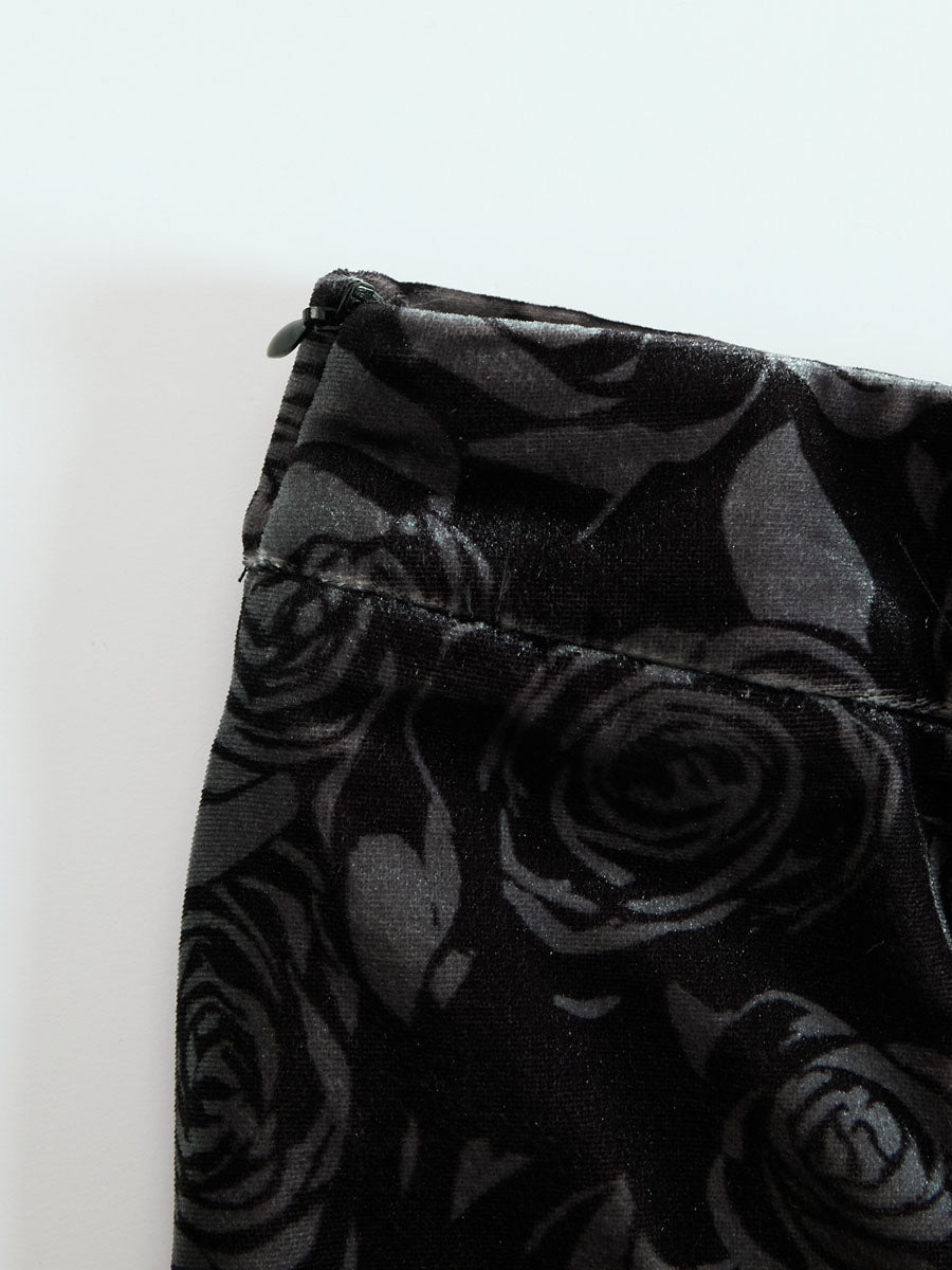 Black Rose Print A-line Velvet Skirt