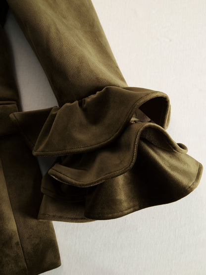 Solid Color Lapel Ruffled Single-breasted Velvet Blazer