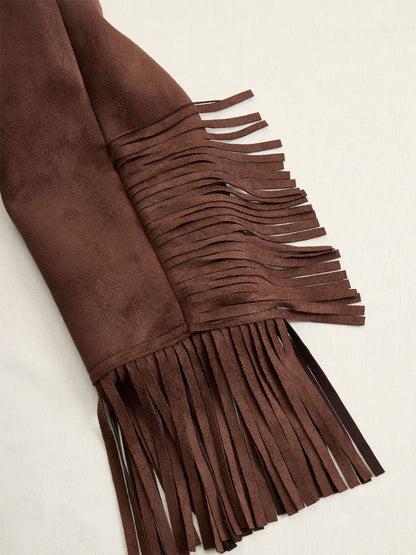Western-style Brown Suede Tassel Zip-up Jacket