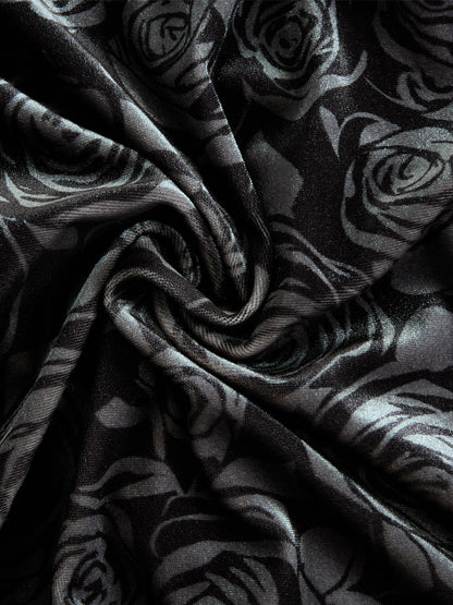 Black Rose Print A-line Velvet Skirt