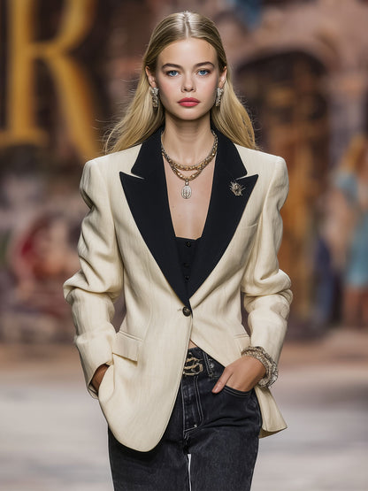 Color-blocked Casual Single-button Blazer