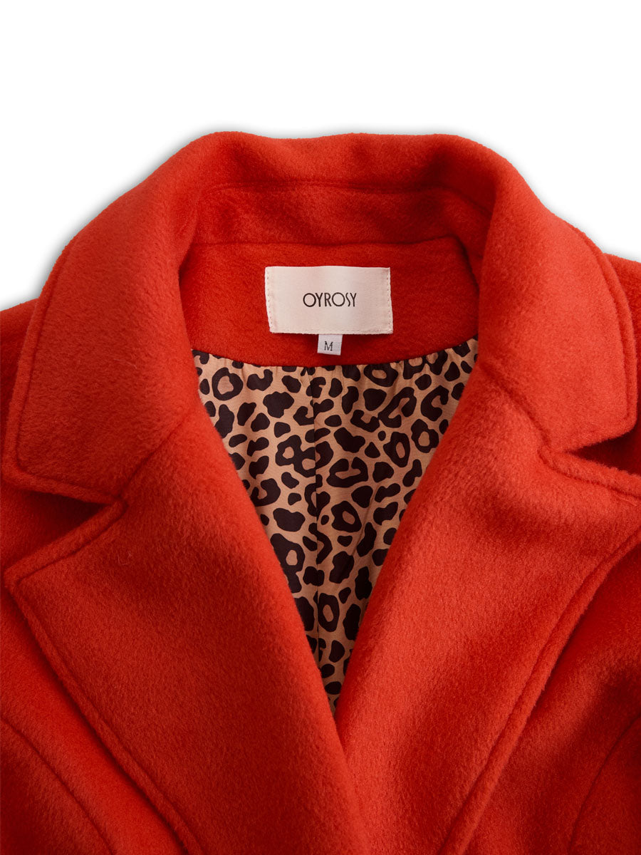 Lapel Single-breasted Leopard Print Wool Coat