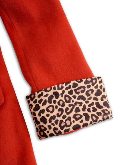 Lapel Single-breasted Leopard Print Wool Coat