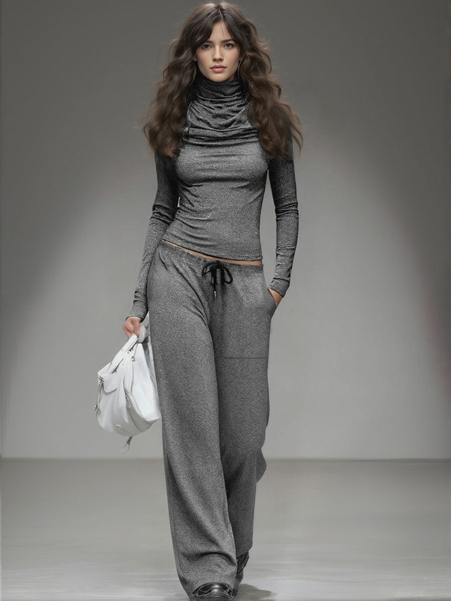 Casual Long-sleeved T-shirt And Wide-leg Pants Set