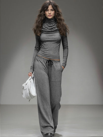 Casual Long-sleeved T-shirt And Wide-leg Pants Set