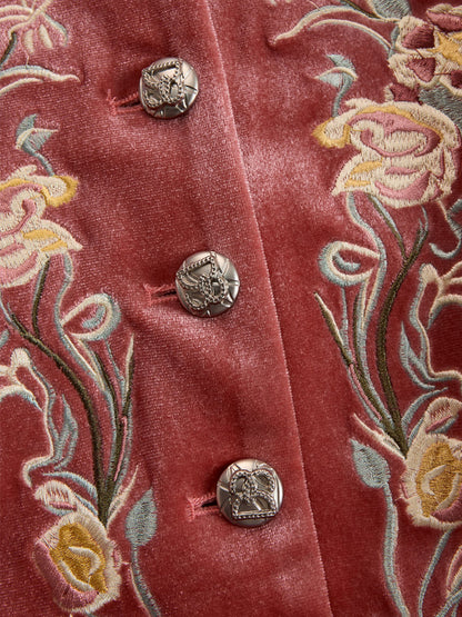 Western-style Stand-up Collar Single-breasted Floral Embroidered Velvet Jacket