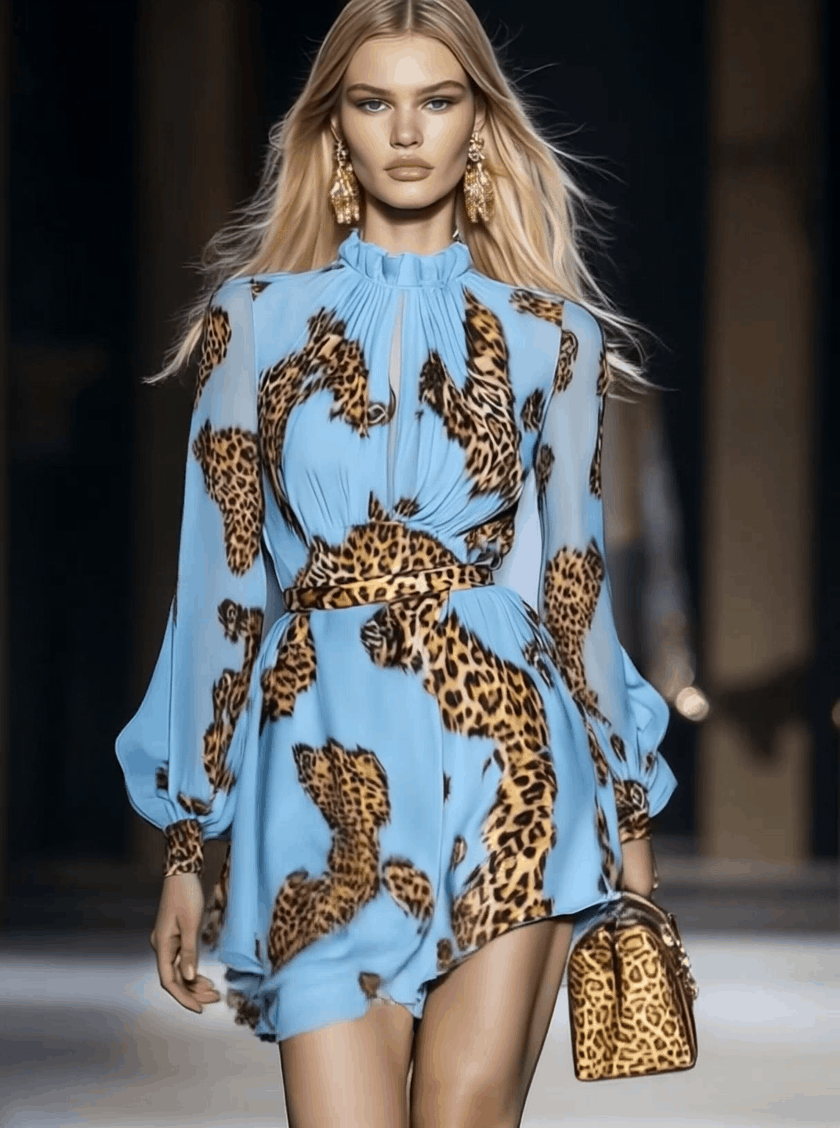 blue leopard print mini dress SHEIN PETITE Women's Leopard Mesh Bell Sleeve Mini Dress Blue Leopard Print Dress Long Sleeve Blue Dress Blue Mini Dress Leopard Dress Animal Print Dress