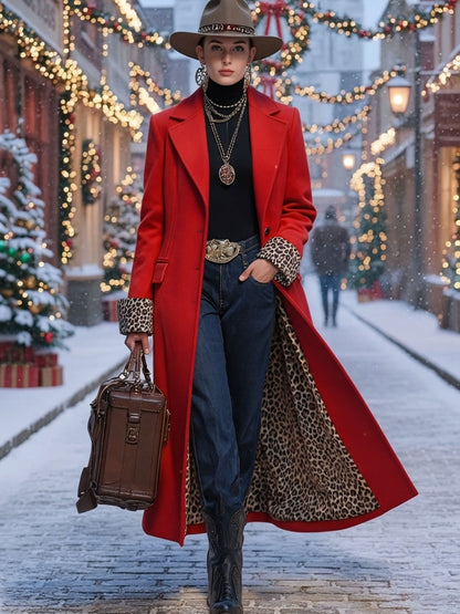 Lapel Single-breasted Leopard Print Coat